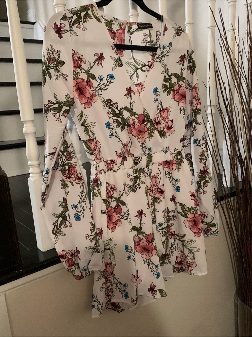 White Floral Long-Sleeve Dress Romper